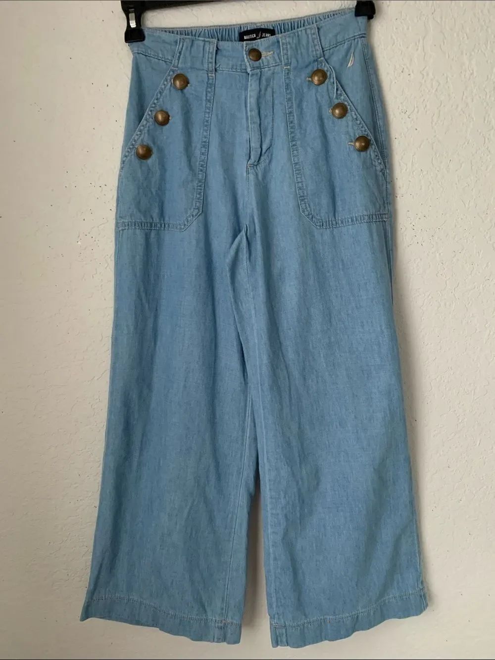 Nautica Jeans Light Blue Lightweight Jeans Elastic Waist Wide Leg Size 2